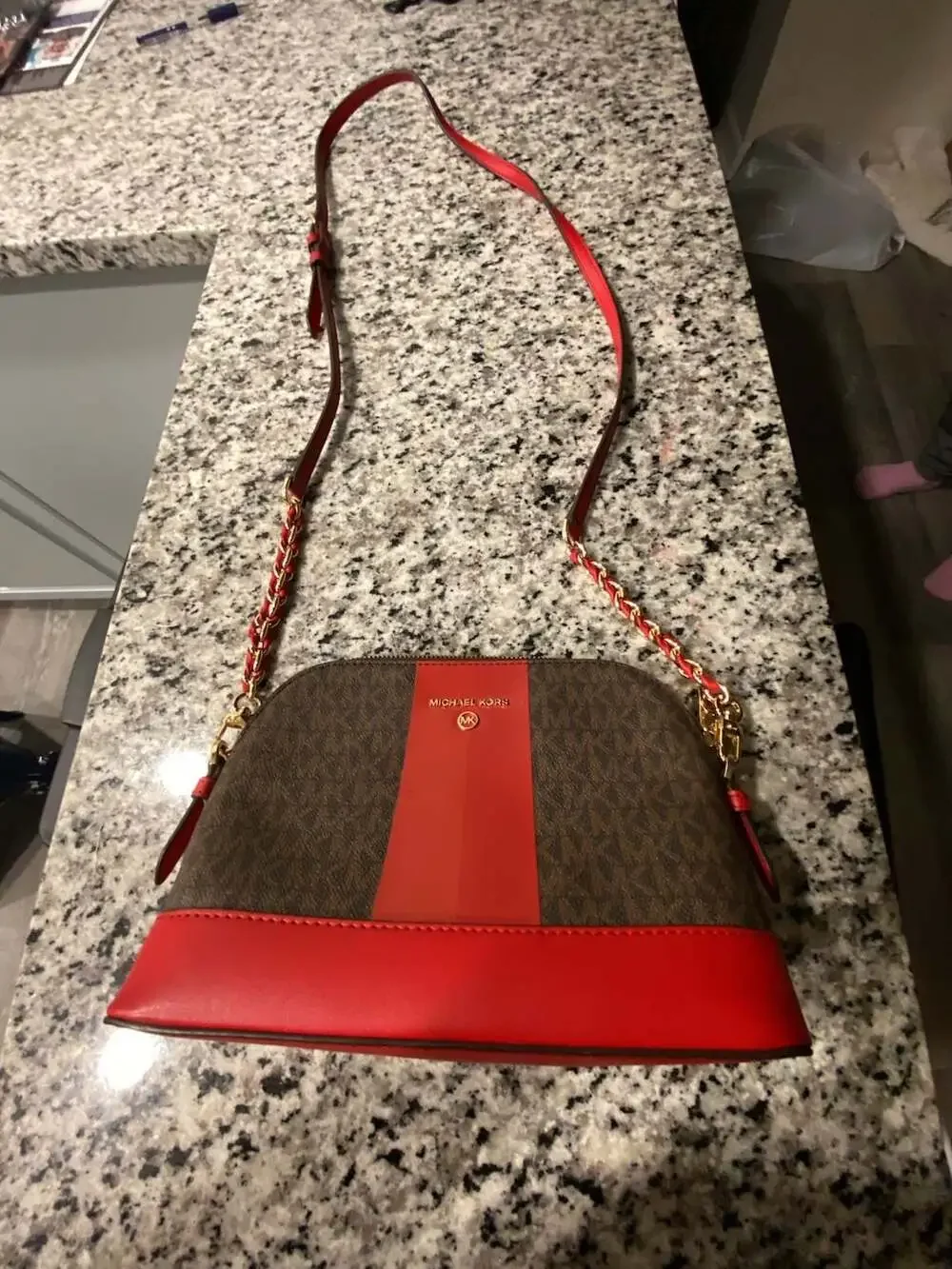 Michael Kors Jet Set Charm Large Dome Crossbody in Brown and Red